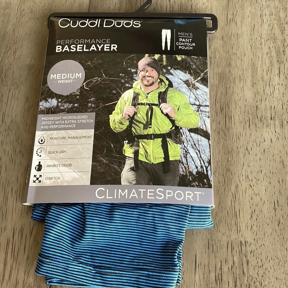 Men’s Cuddl Duds Climatesport Performance Baselayer Pants - Blue Striped